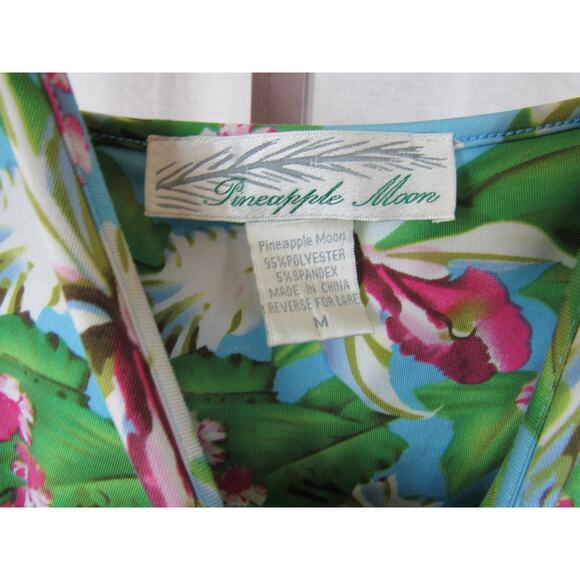 Pineapple Moon Medium Green Blue Hawaiian Tank Maxi Dress Floral Palm Leaves - Picture 3 of 7